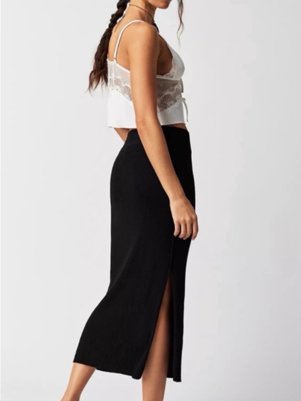 NWT Free People Black Sweater Midi Skirt with Slit